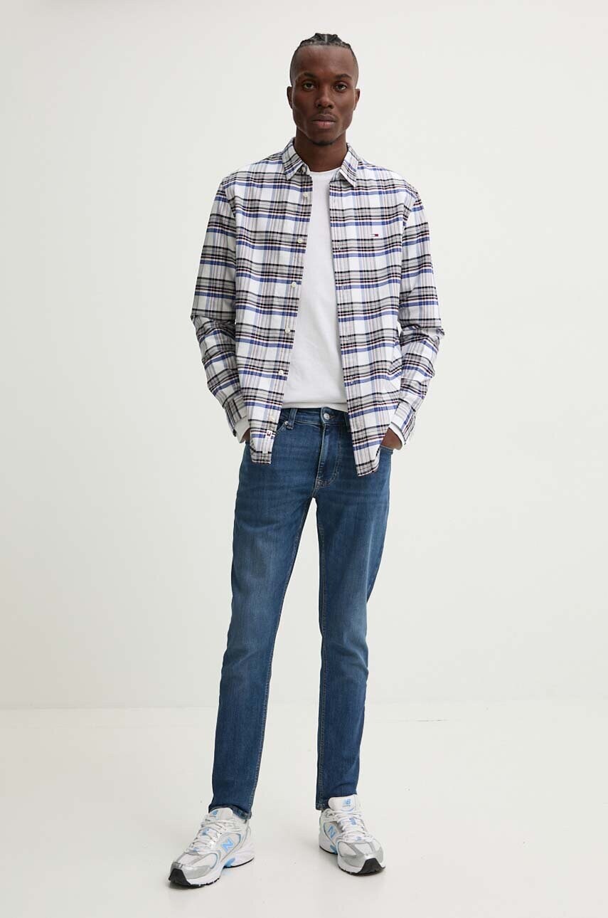 Бавовняна сорочка Tommy Jeans чоловіча колір білий regular класичний комір DM0DM19648