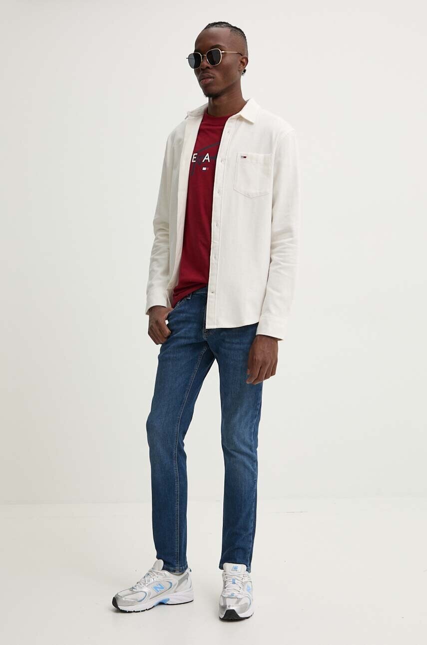 Бавовняна сорочка Tommy Jeans чоловіча колір бежевий regular класичний комір DM0DM19656