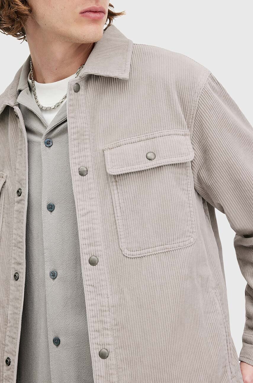 Вельветова сорочка AllSaints CASTLEFORD колір сірий relaxed класичний комір M084OB