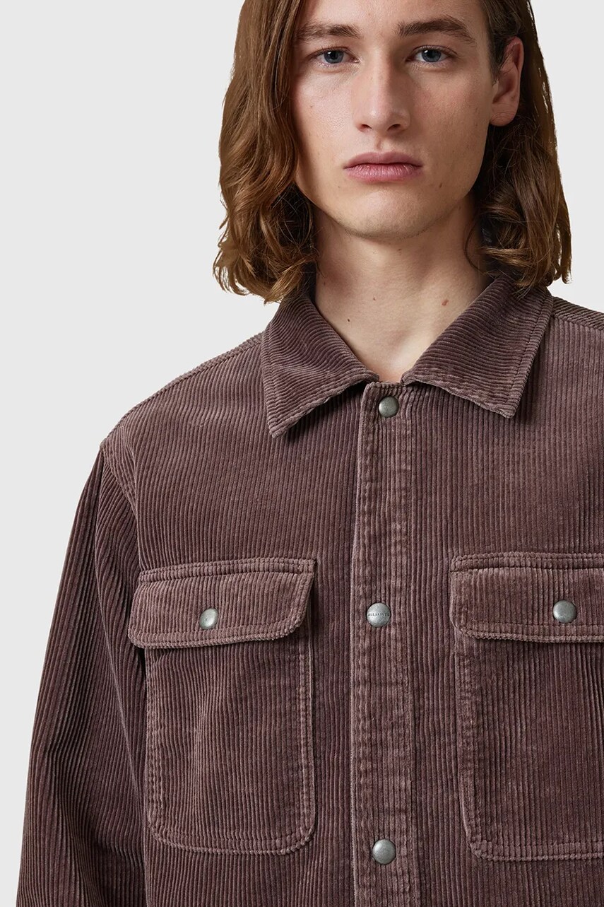 Вельветова сорочка AllSaints CASTLEFORD колір коричневий relaxed класичний комір M084OB