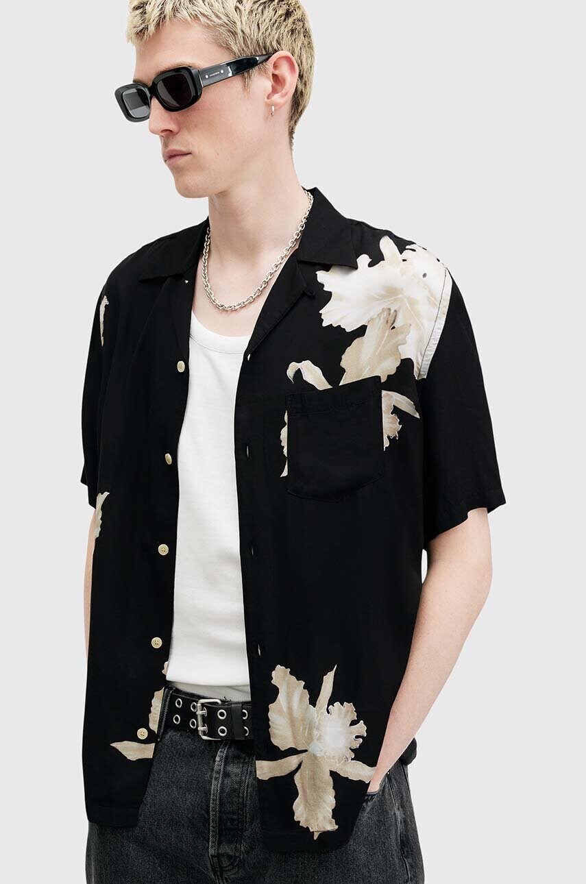 Сорочка AllSaints LACHAISE чоловіча колір чорний relaxed класичний комір M117SB