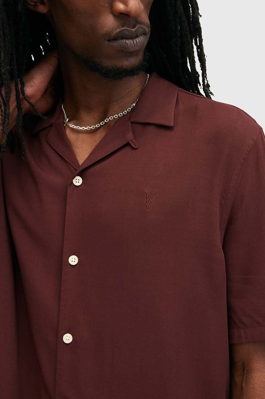 Сорочка AllSaints VENICE чоловіча колір бордовий relaxed класичний комір M159SB