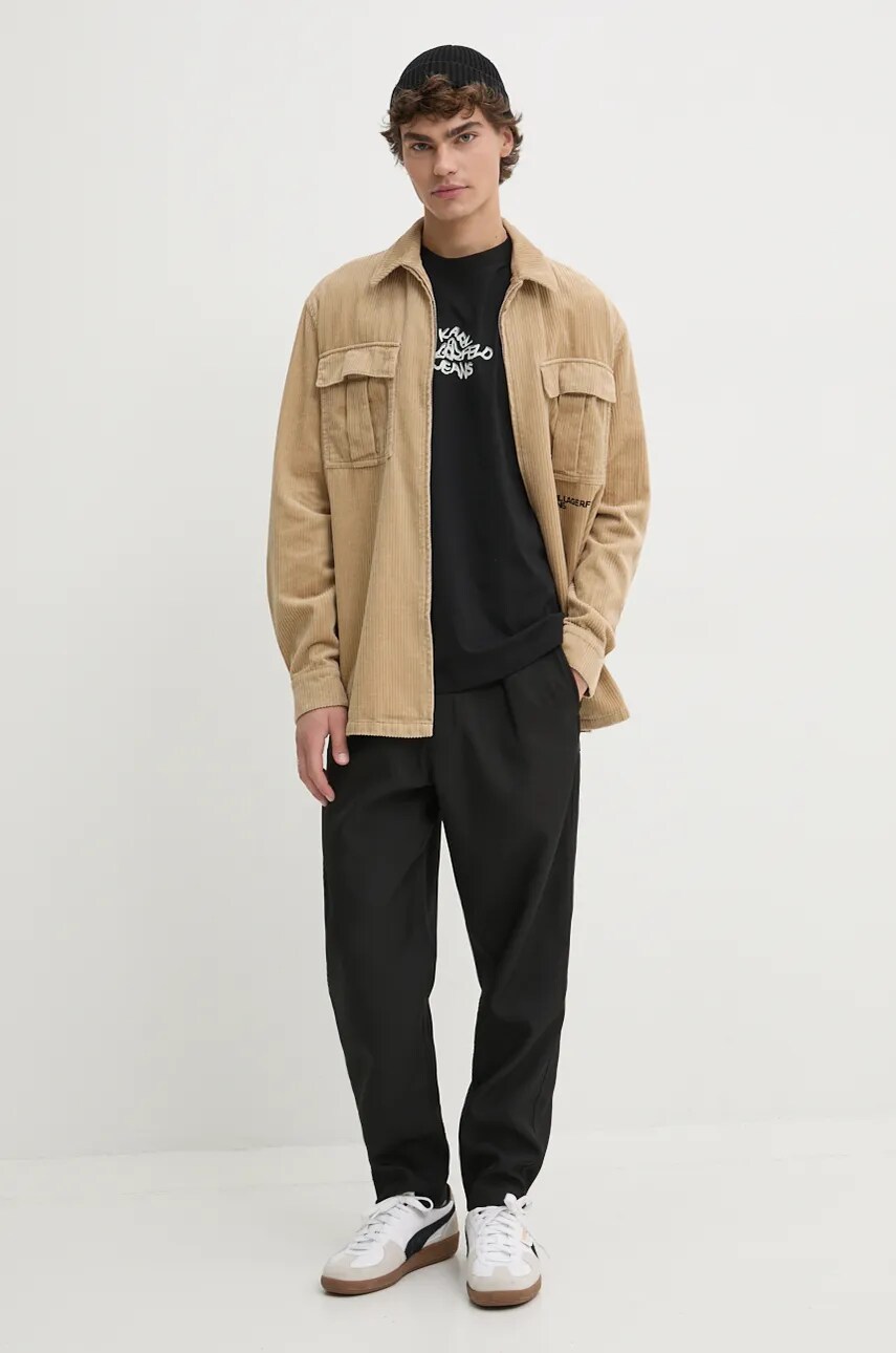 Вельветова куртка Karl Lagerfeld Jeans колір бежевий перехідна oversize 246D1606