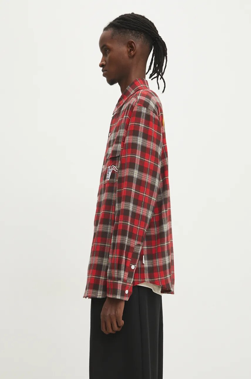 Бавовняна сорочка Billionaire Boys Club Longsleeve Check Shirt чоловіча колір червоний regular класичний комір B24322