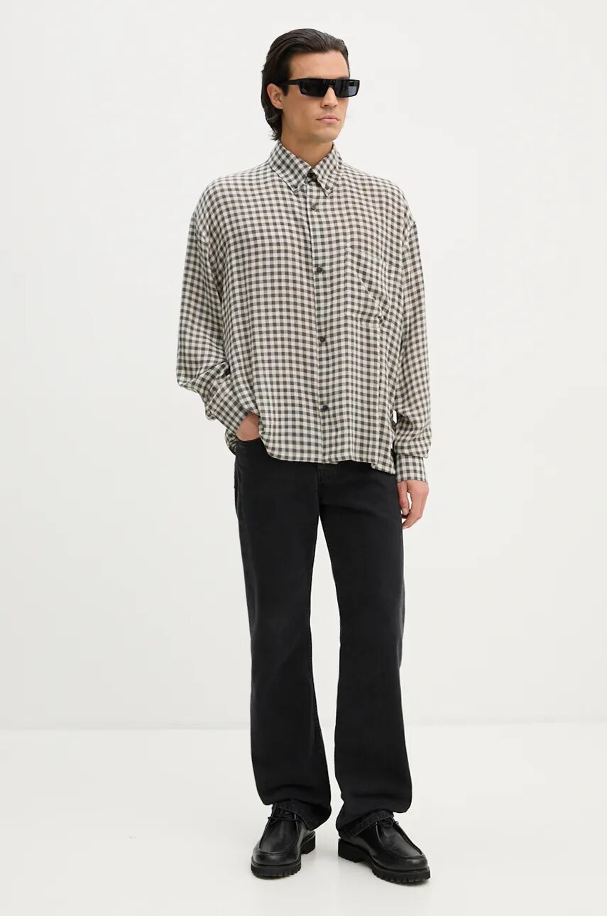 Сорочка з домішкою вовни Won Hundred колір сірий relaxed комір button-down 3296-14261