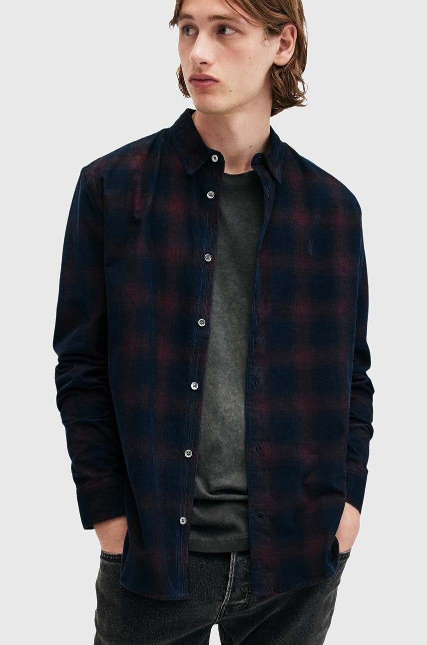 Бавовняна сорочка AllSaints DAYBREAKER LS SHIRT чоловіча колір синій relaxed класичний комір M033SB