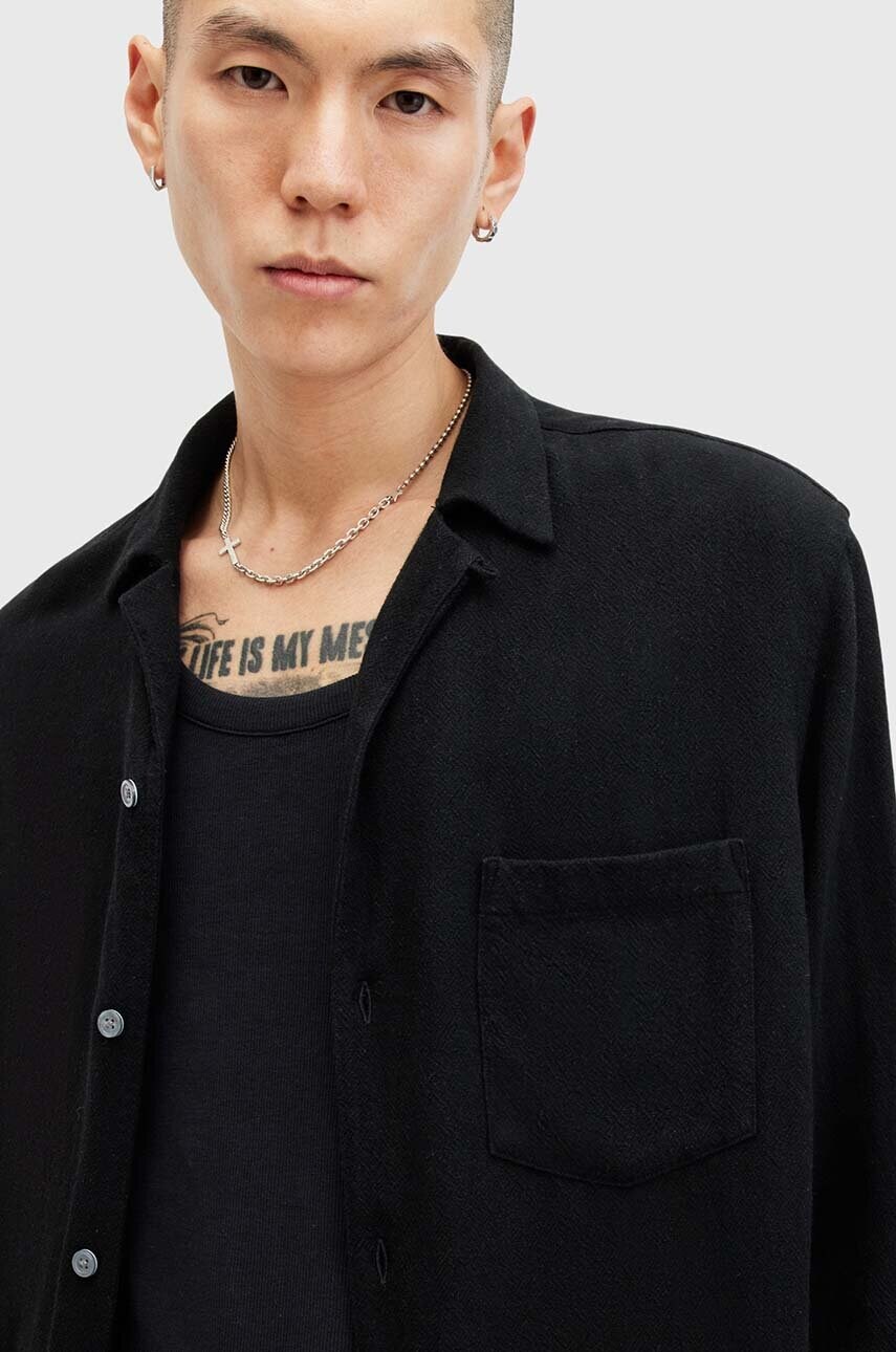 Сорочка з домішкою льону AllSaints CUDI LS SHIRT колір чорний relaxed M074SB