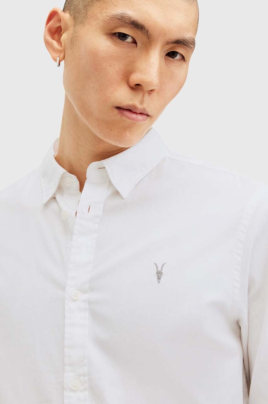 Бавовняна сорочка AllSaints HAWTHORNE LS SHIRT чоловіча колір білий slim класичний комір M150SB