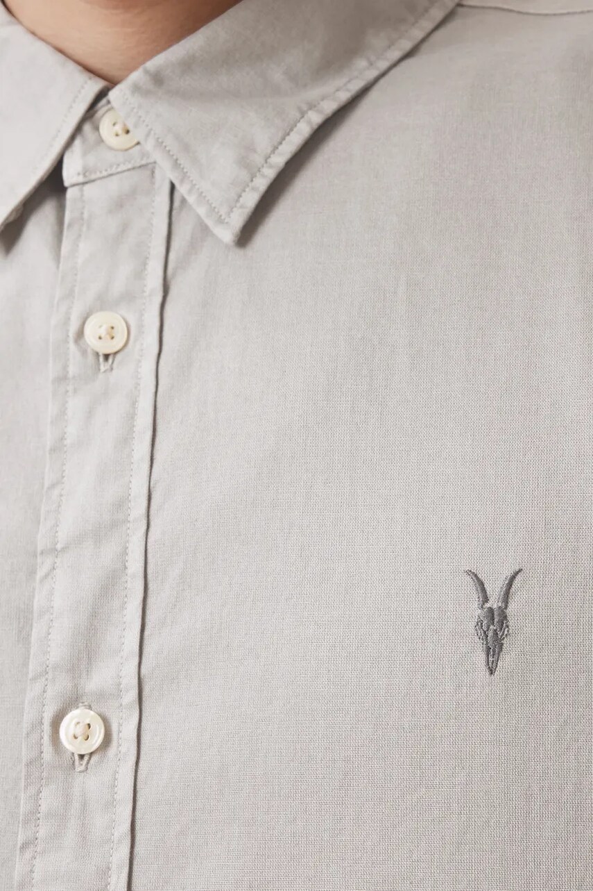 Бавовняна сорочка AllSaints HAWTHORNE LS SHIRT чоловіча колір сірий slim класичний комір M150SB
