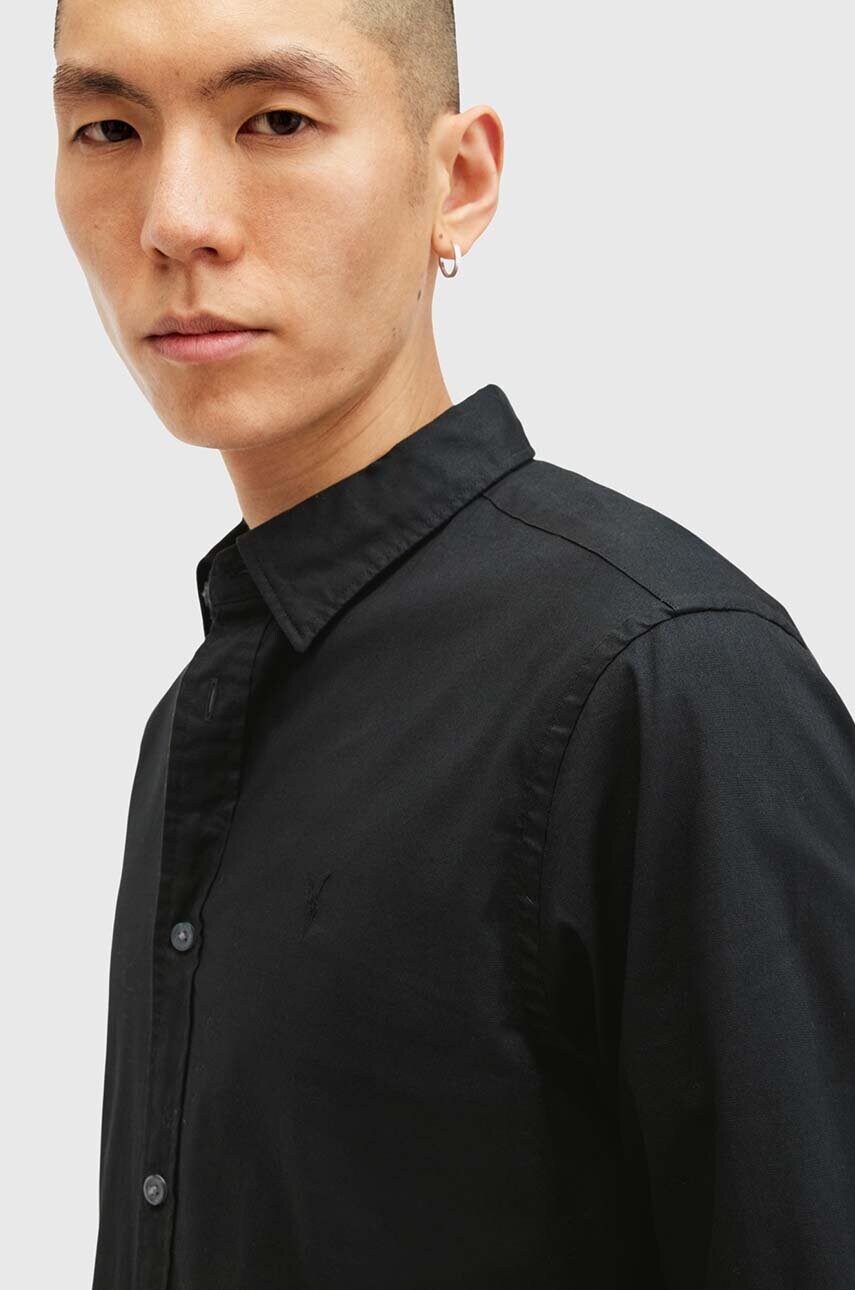 Бавовняна сорочка AllSaints HAWTHORNE LS SHIRT чоловіча колір чорний slim класичний комір M150SB