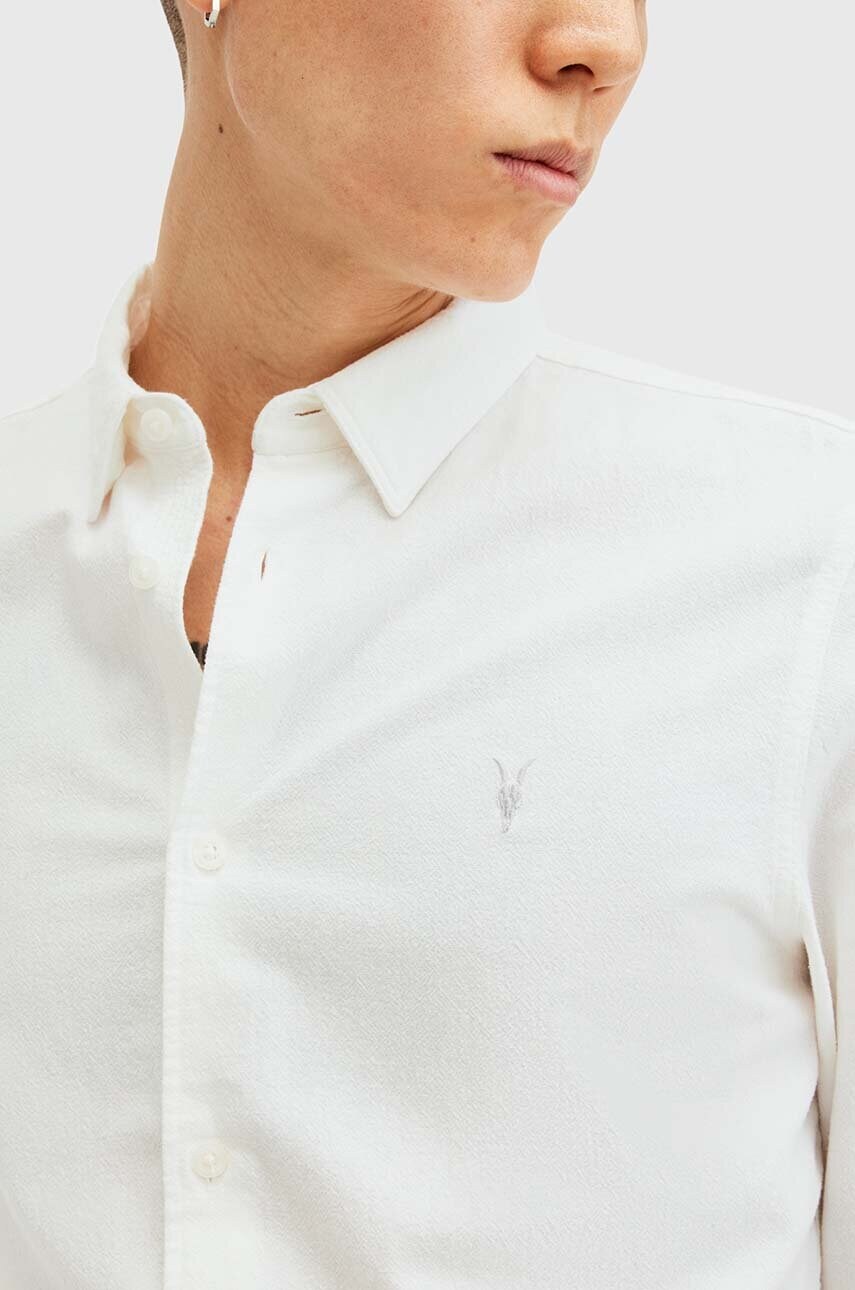 Бавовняна сорочка AllSaints LOVELL LS SHIRT чоловіча колір білий slim класичний комір M152SB