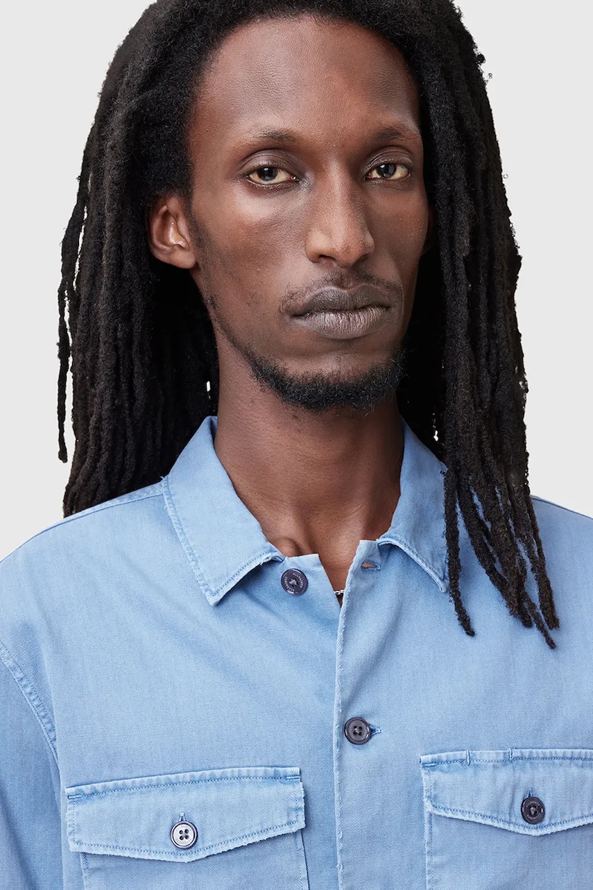 Бавовняна сорочка AllSaints SPOTTER LS SHIRT чоловіча slim класичний комір M154SB