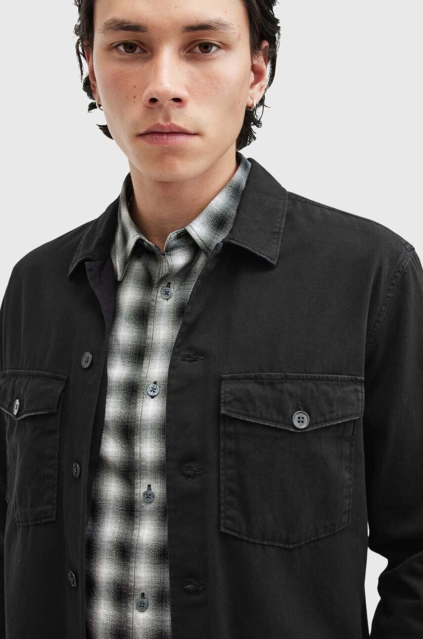 Бавовняна сорочка AllSaints SPOTTER LS SHIRT чоловіча колір чорний slim класичний комір M154SB