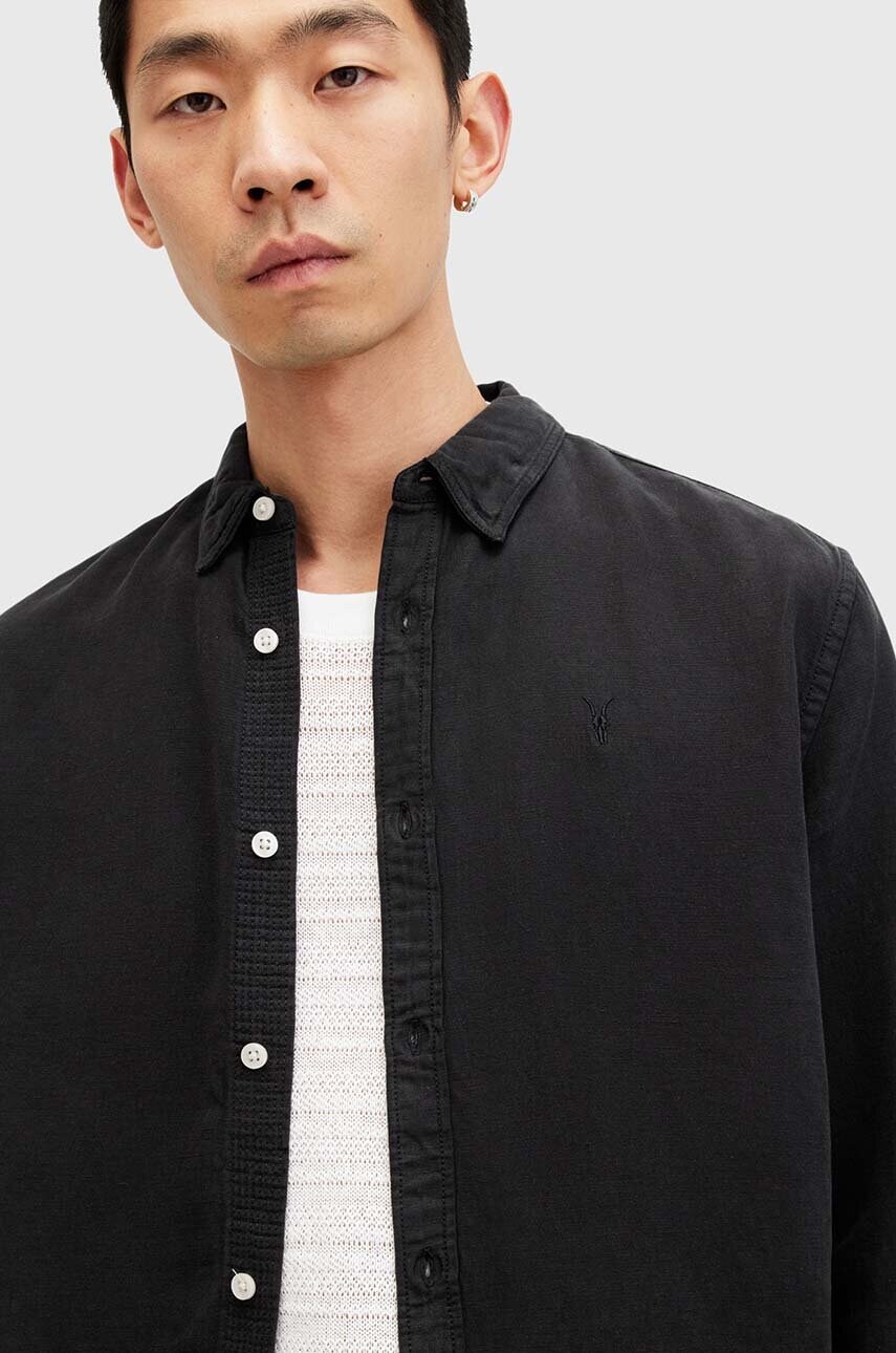 Сорочка з домішкою льону AllSaints LAGUNA LS SHIRT колір чорний regular M160SB