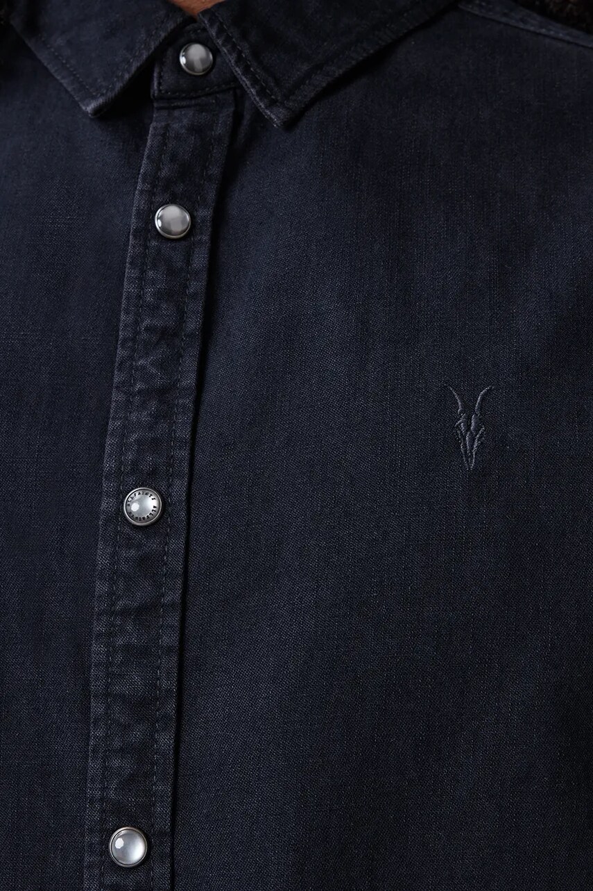 Джинсова сорочка AllSaints GLEASON LS SHIRT чоловіча колір чорний regular класичний комір M165SB