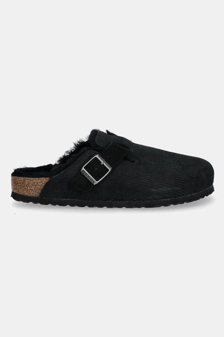 Замшеві шльопанці Birkenstock Boston Corduroy Shearling жіночі колір чорний 1028400