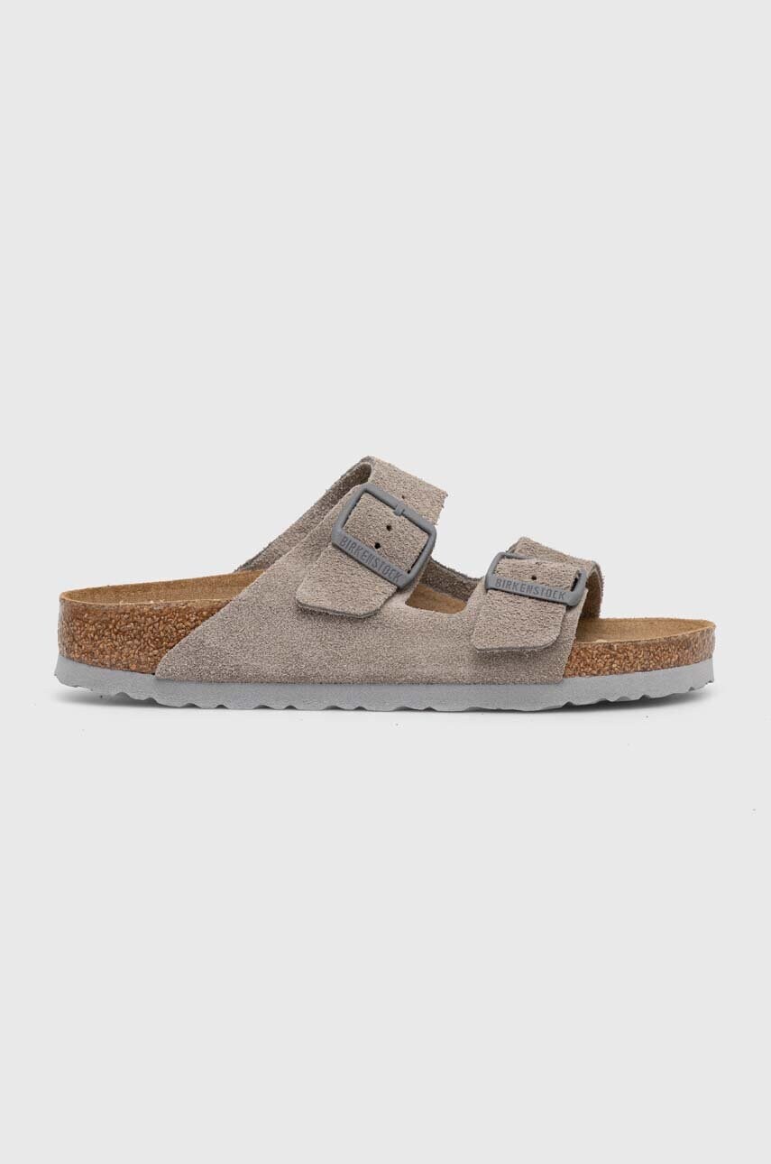 Замшеві шльопанці Birkenstock Arizona жіночі колір сірий 1027687