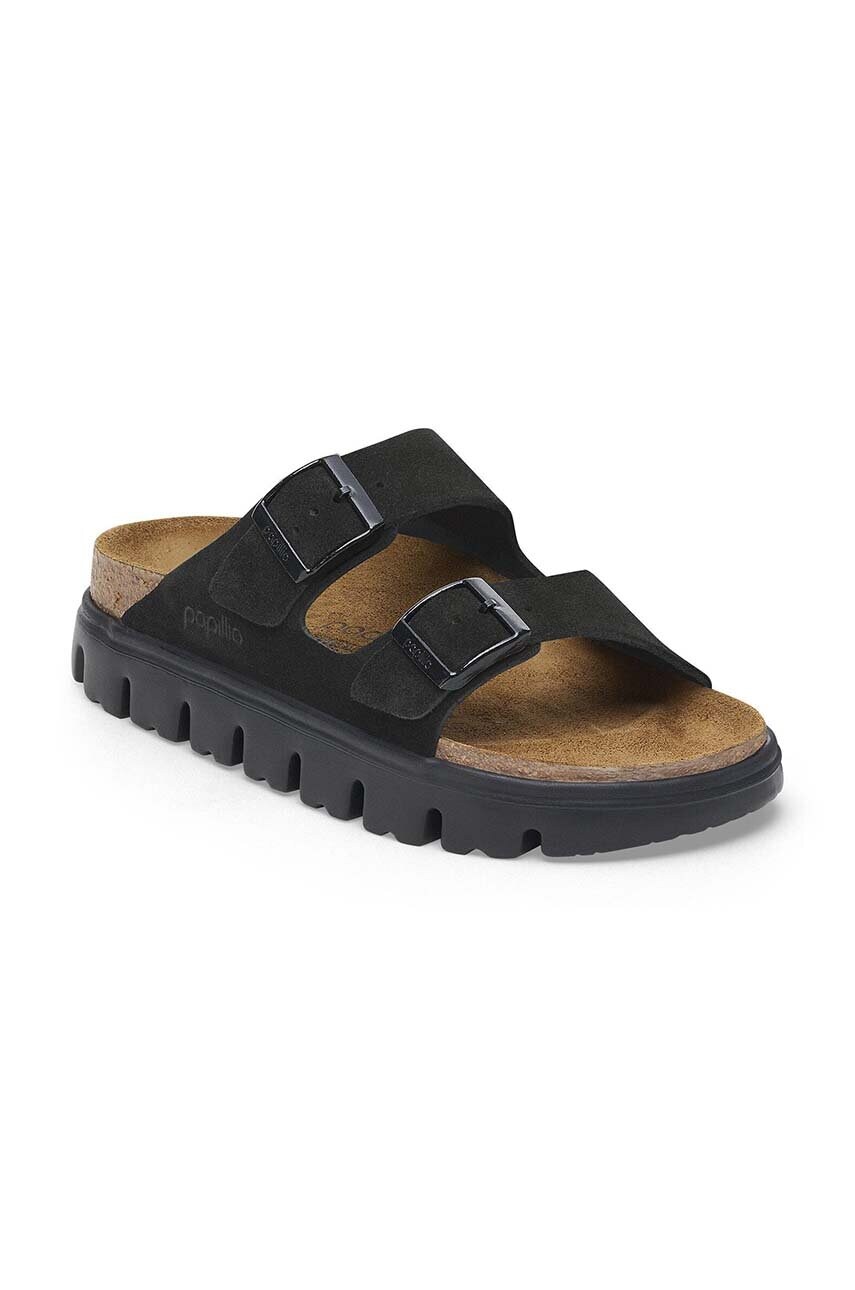 Замшеві шльопанці Birkenstock Arizona Chunky Birkenstock x Papillio жіночі колір чорний на платформі 1028403