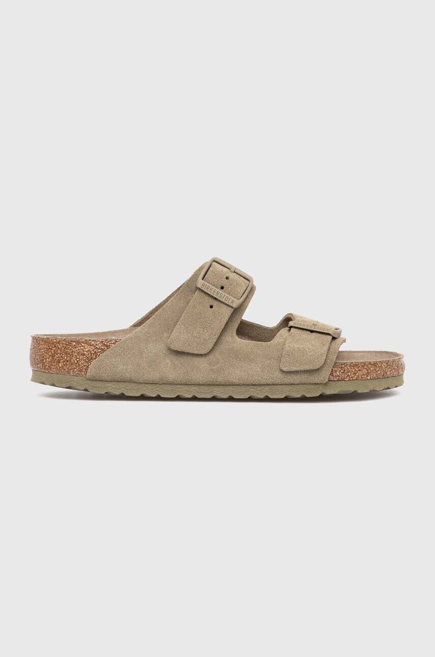 Замшеві шльопанці Birkenstock Arizona SFB жіночі колір зелений 1019045