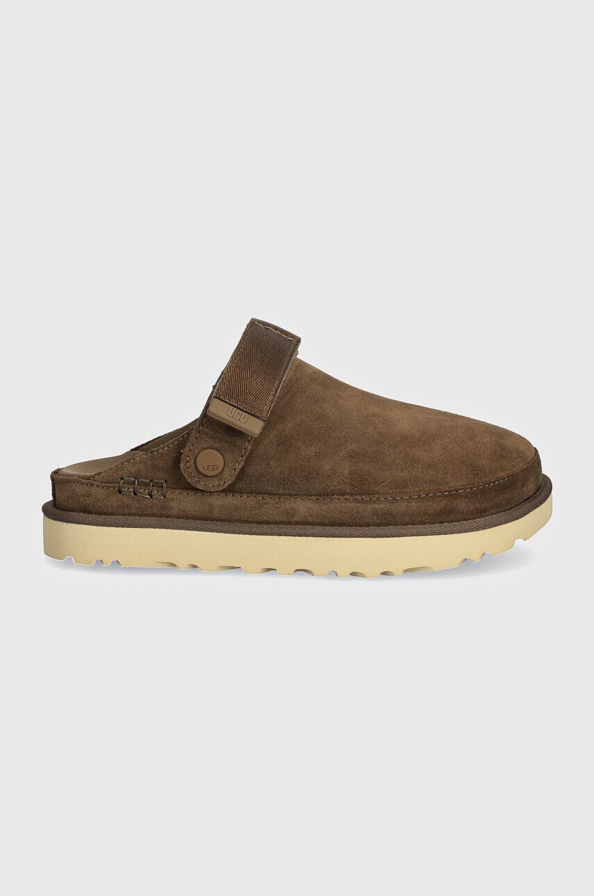 Замшеві шльопанці UGG Goldenstar Clog жіночі колір коричневий на платформі 1138252-HCK