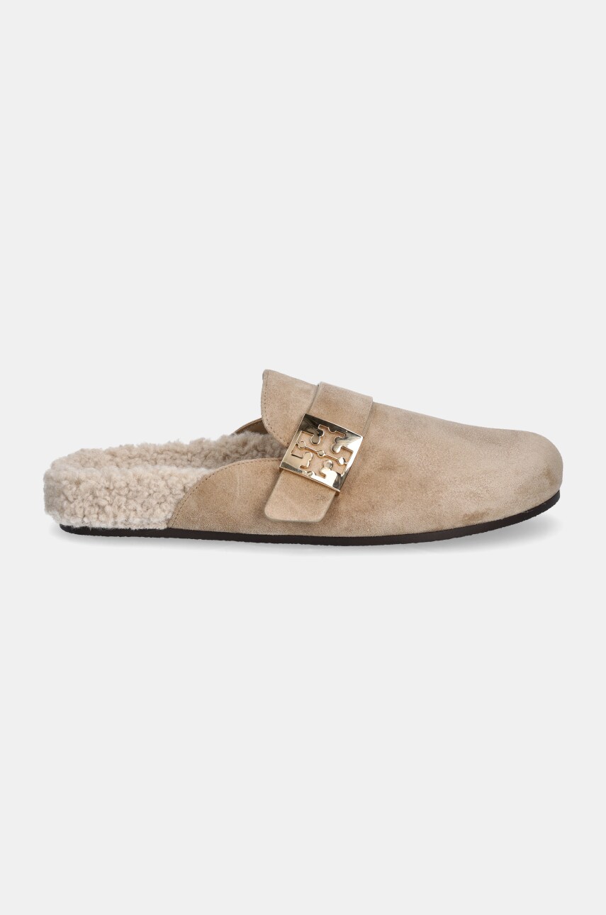 Замшеві шльопанці Tory Burch Mellow Shearling Mule жіночі колір бежевий 163612-250