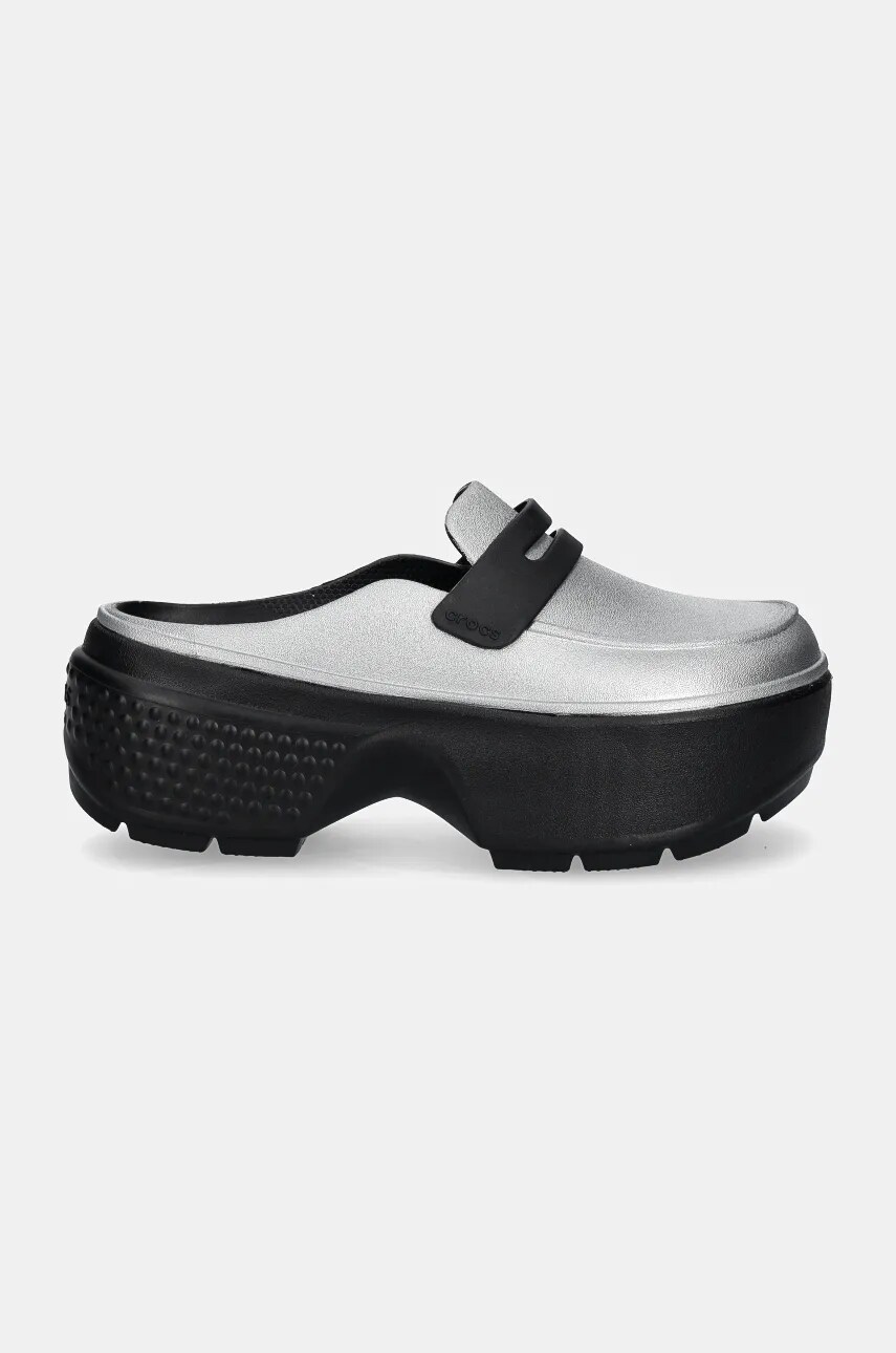 Шльопанці Crocs Stomp Metallic Loafer Clog жіночі колір срібний на платформі 210363