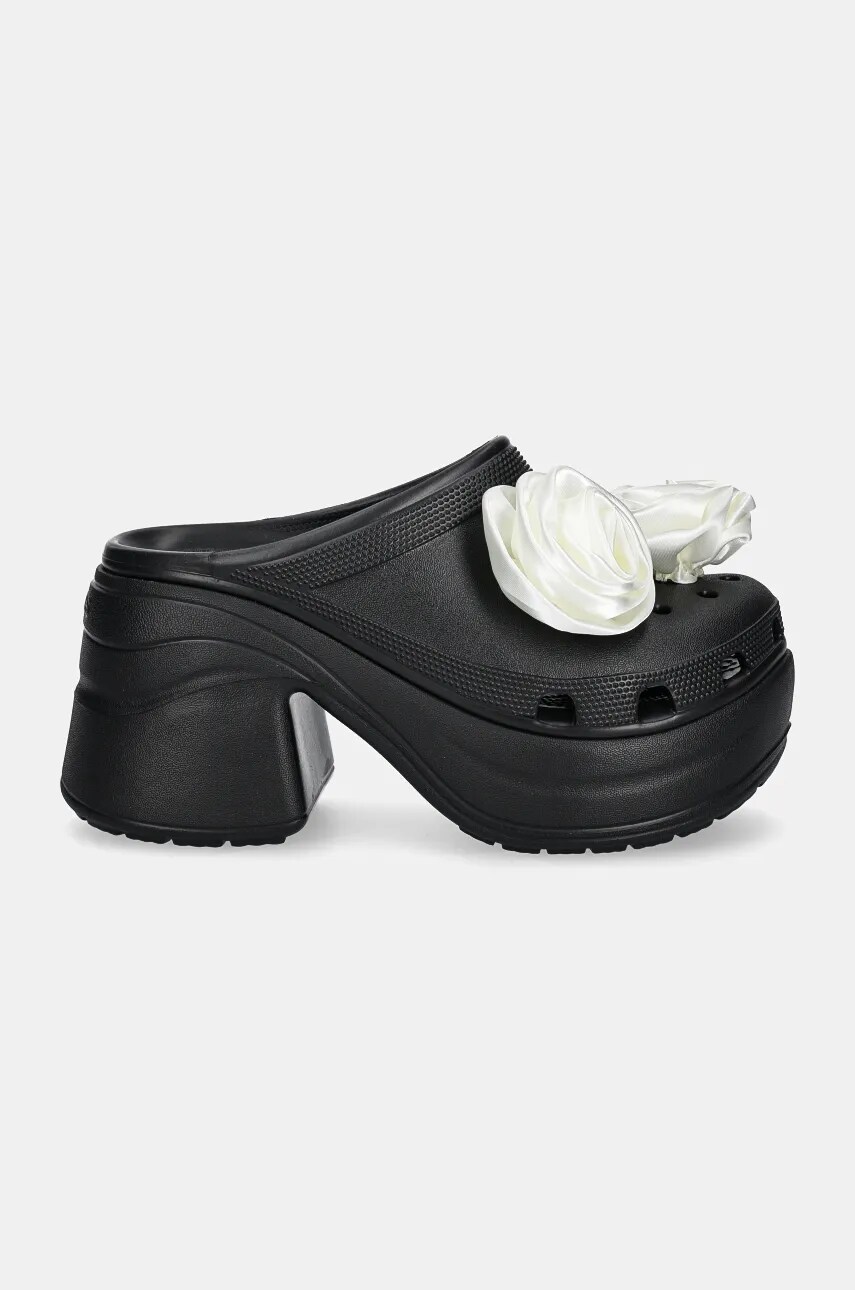 Шльопанці Crocs Siren Rosette Clog жіночі колір чорний каблук блок 210367