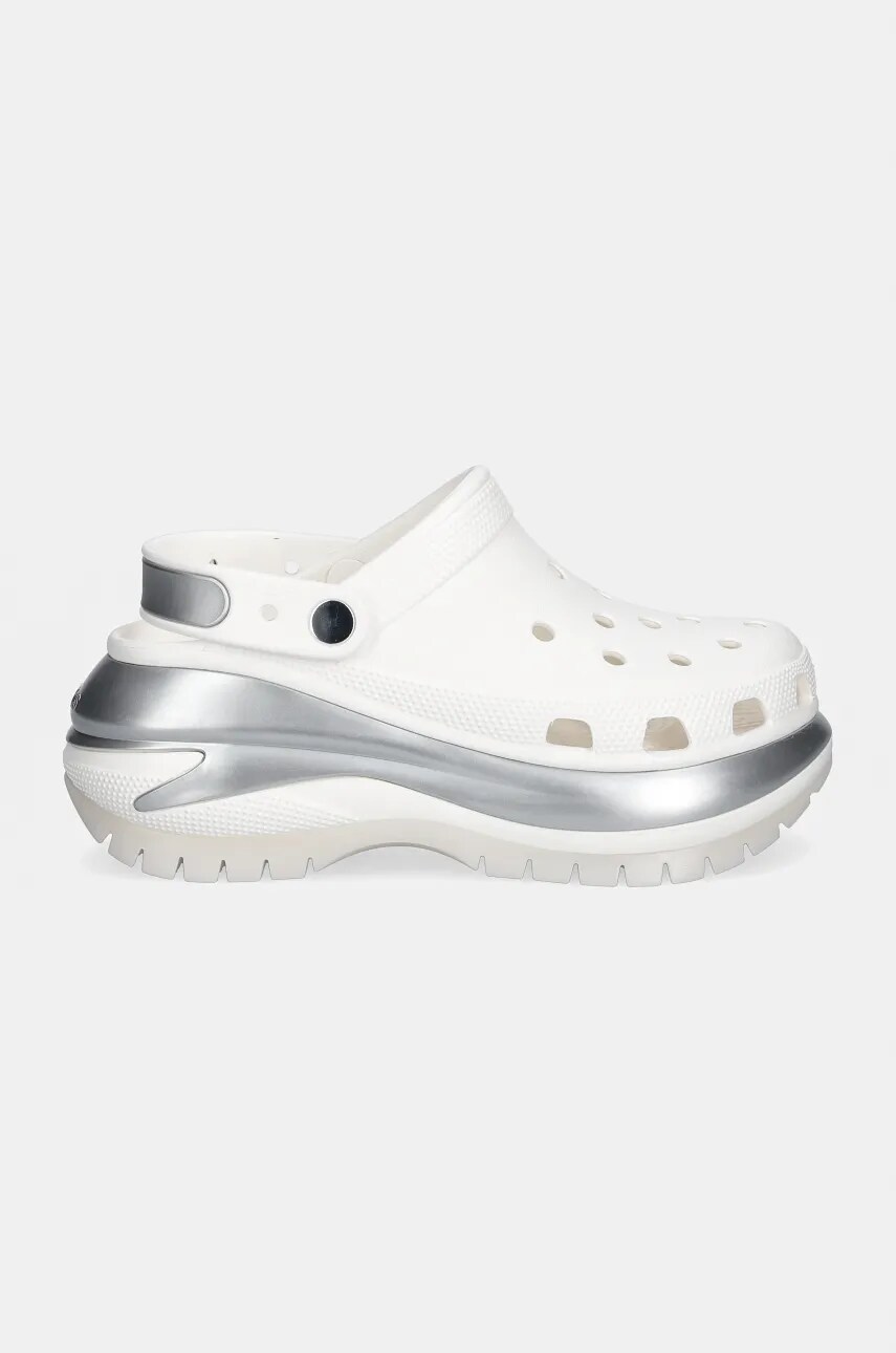 Шльопанці Crocs Mega Crush Metallic Clog жіночі колір білий на платформі 210368