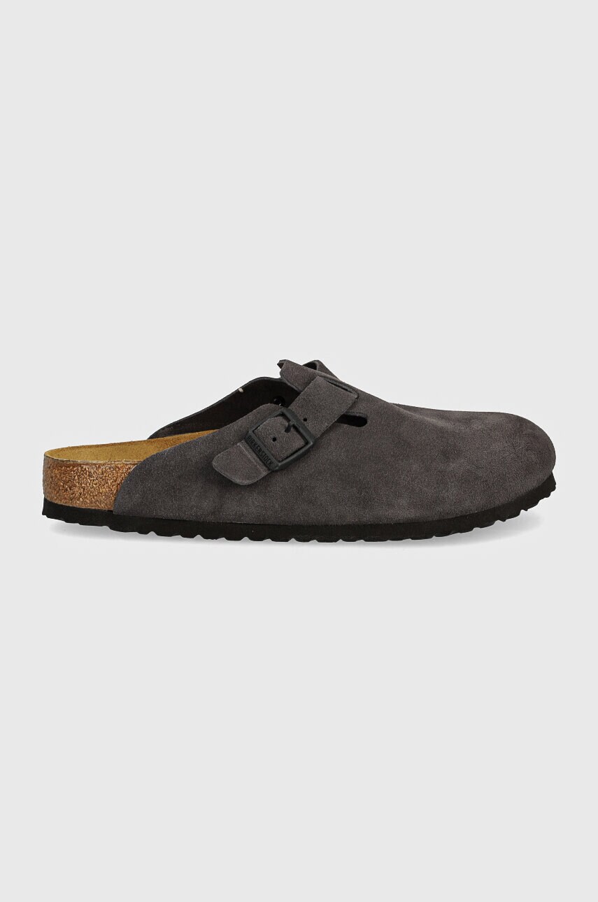 Замшеві шльопанці Birkenstock Boston колір сірий 1028602