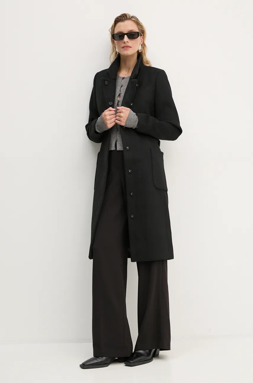 Вовняне пальто Bruuns Bazaar CatarinaBBPerle coat колір чорний перехідне BBW4107