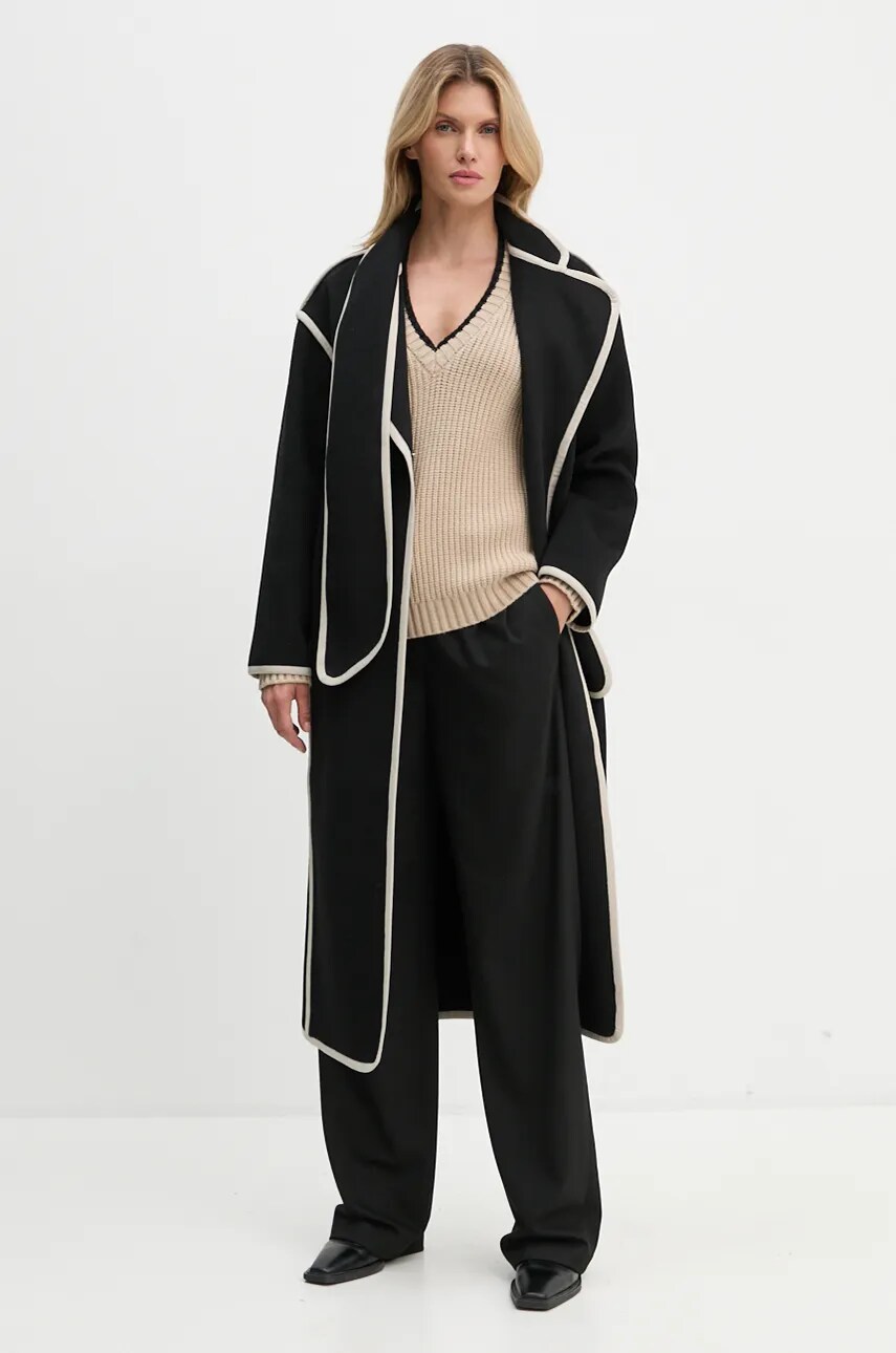 Вовняне пальто Bruuns Bazaar VioletBBAbulas coat колір чорний перехідне BBW4143