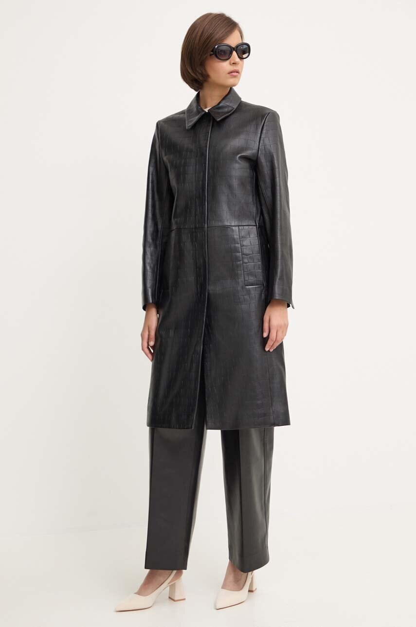 Шкіряний плащ Calvin Klein жіночий колір чорний перехідний K20K207081