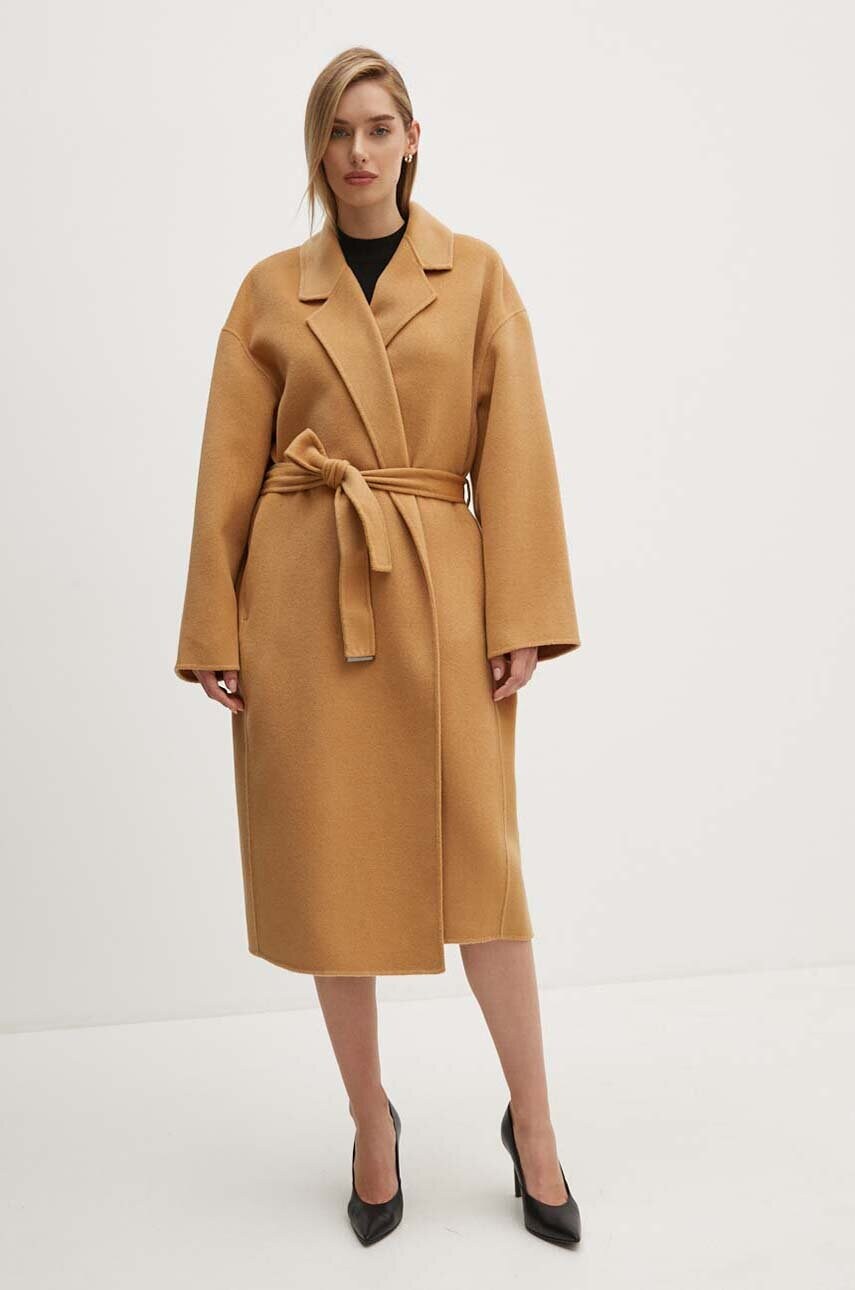Вовняне пальто Calvin Klein колір коричневий перехідне oversize K20K207089
