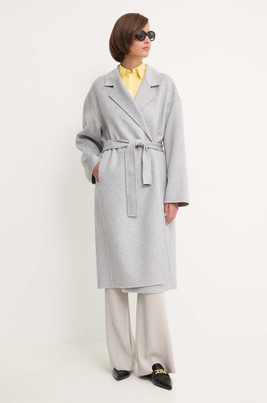 Вовняне пальто Calvin Klein колір сірий перехідне oversize K20K207089