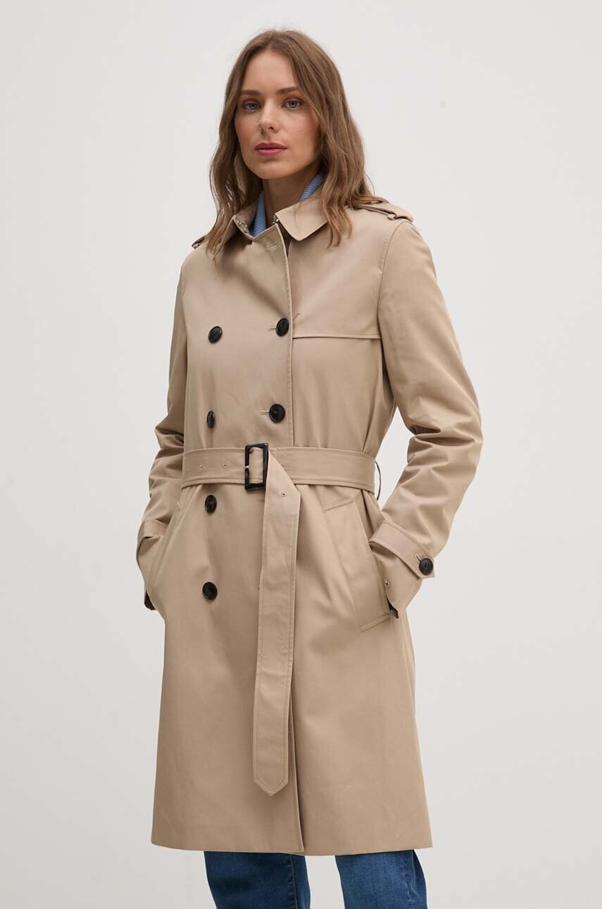 Тренч Tommy Hilfiger жіночий колір бежевий перехідний двобортний WW0WW42133