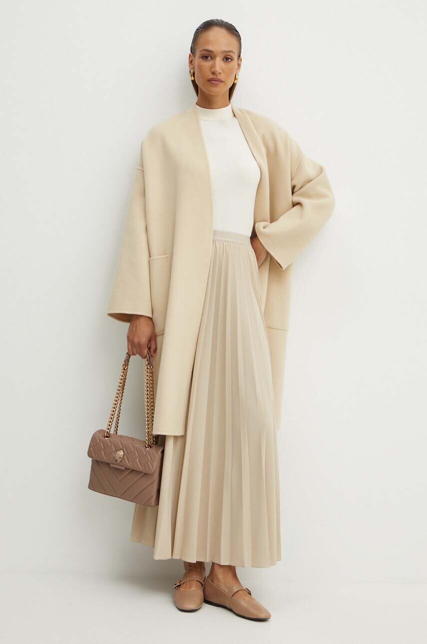 Вовняне пальто Weekend Max Mara колір бежевий перехідне без застібки 2425016011600