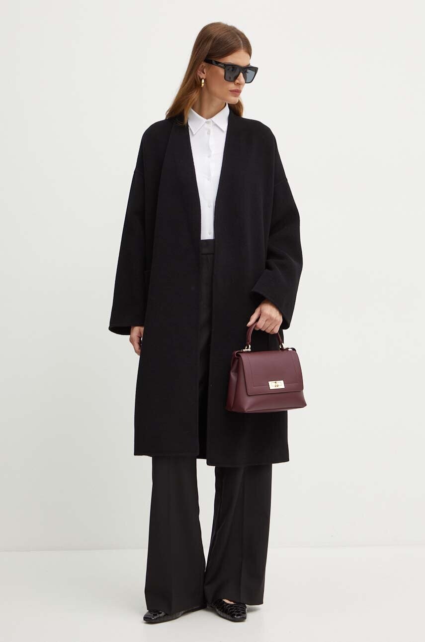 Вовняне пальто Weekend Max Mara колір чорний перехідне без застібки 2425016011600