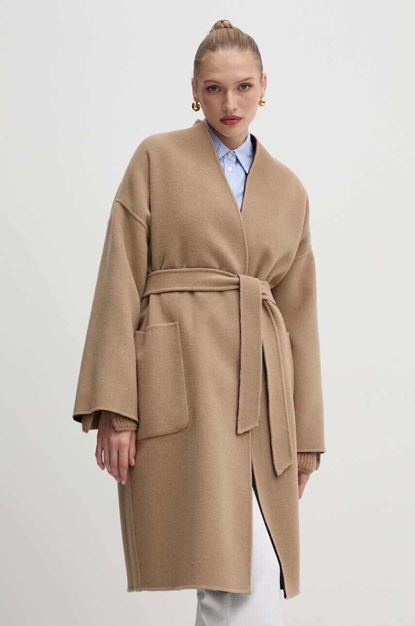 Вовняне двостороннє пальто Weekend Max Mara колір синій перехідне oversize 2425016031600