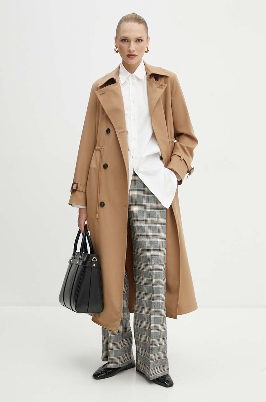 Тренч з домішкою вовни Weekend Max Mara колір коричневий перехідний двобортний 2425026021600