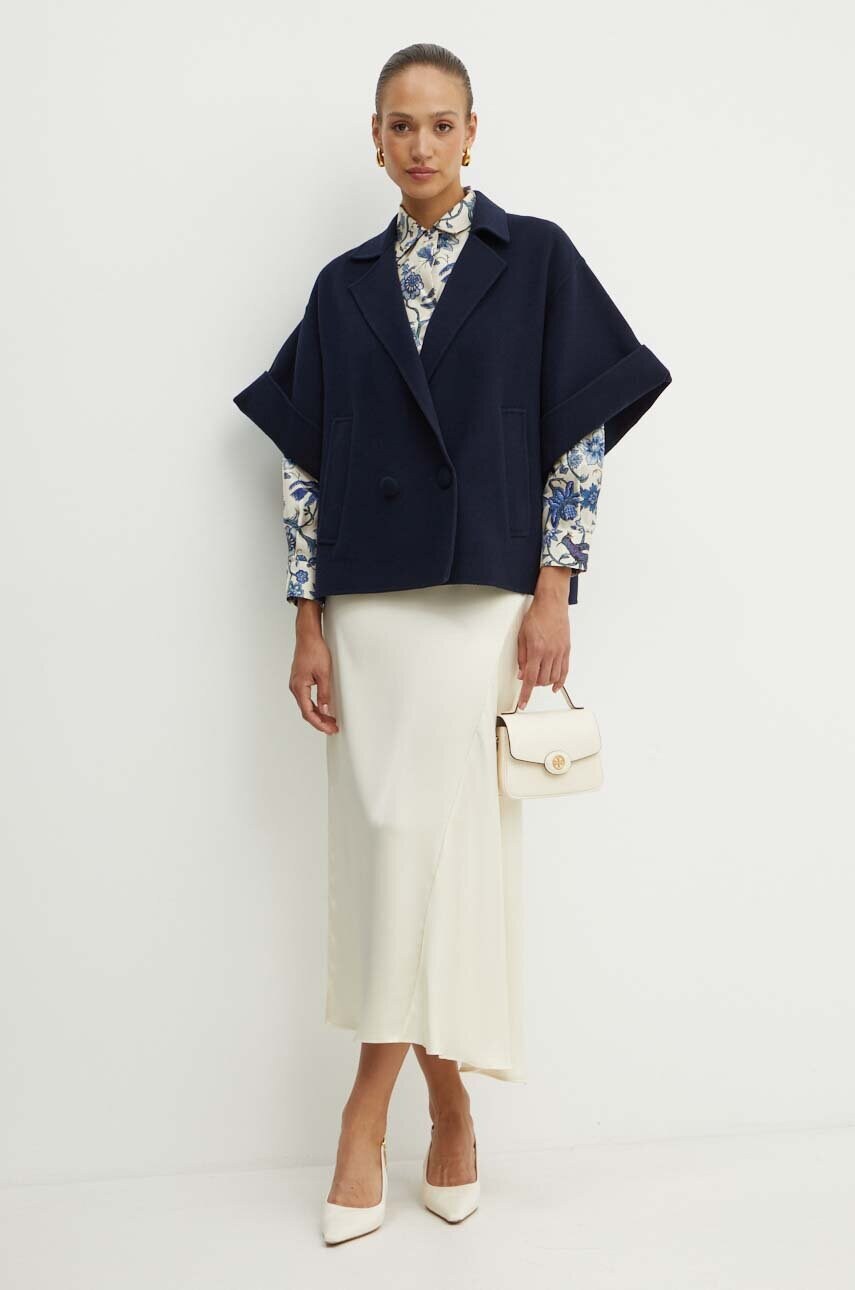 Вовняна куртка Weekend Max Mara колір синій перехідна oversize 2425086011600