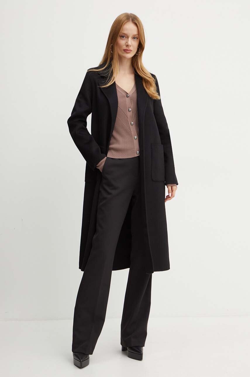 Вовняне пальто Marciano Guess CLARA колір чорний перехідне без застібки 4YGL11 7125A