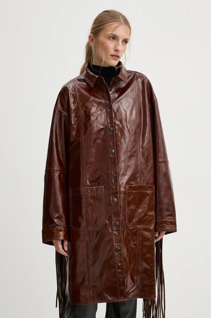Шкіряний плащ Herskind Ellen жіночий колір коричневий перехідний oversize 5302125