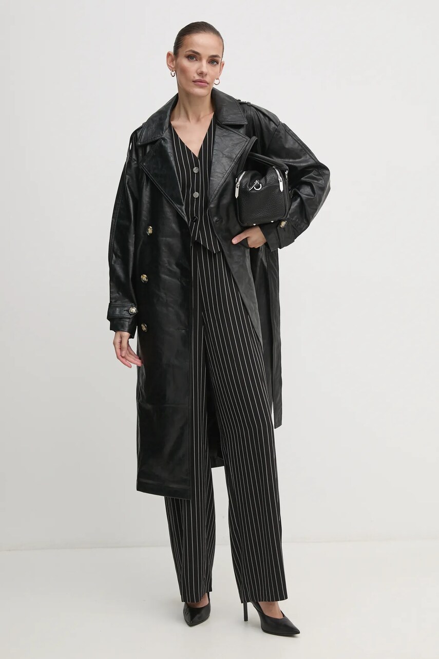 Пальто Dkny жіноче колір чорний перехідне oversize D2G4A212