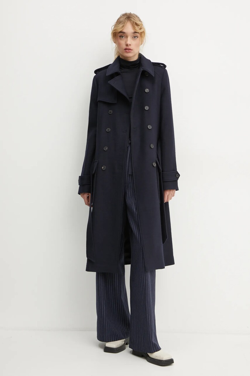 Вовняне пальто The Kooples колір синій перехідне двобортне FTRE29003K