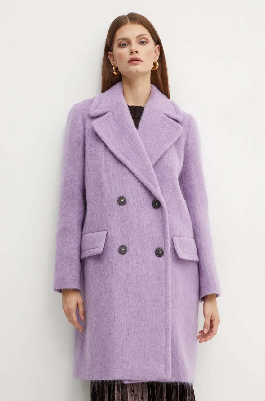 Вовняне пальто Weekend Max Mara колір фіолетовий перехідне oversize 2425016032600