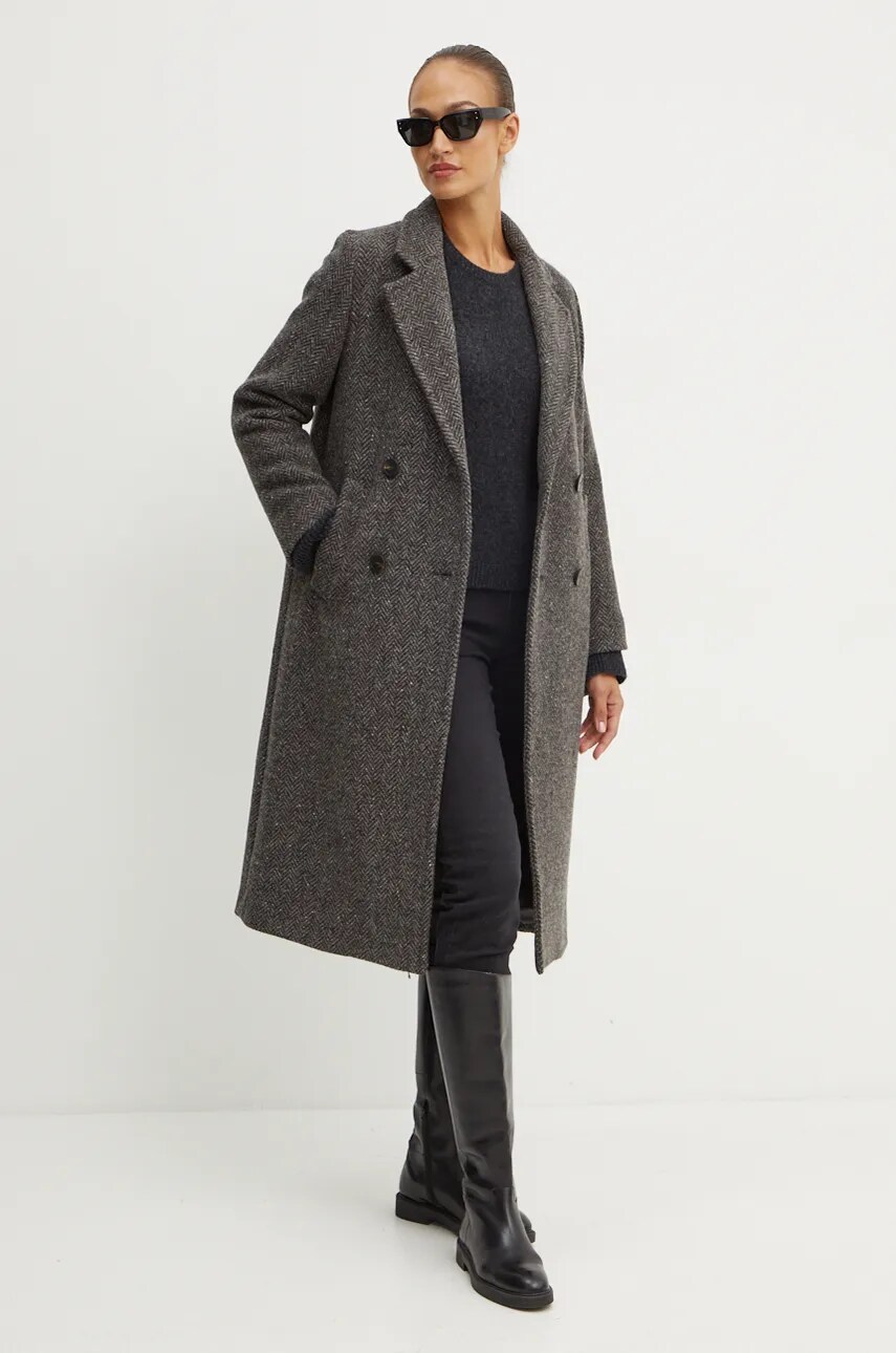 Вовняне пальто Weekend Max Mara колір сірий перехідне двобортне 2425016042600