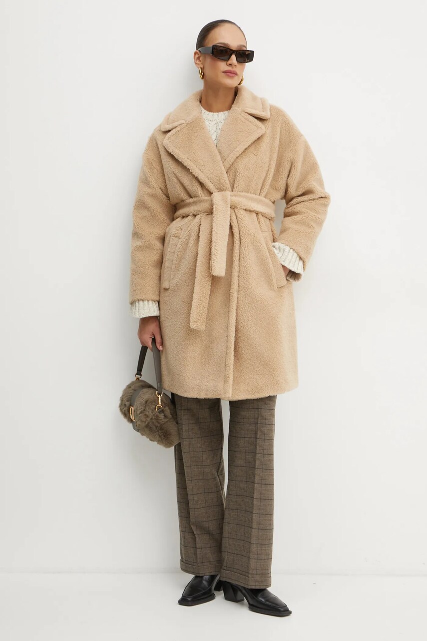Вовняне пальто Weekend Max Mara колір бежевий перехідне 2425016122600