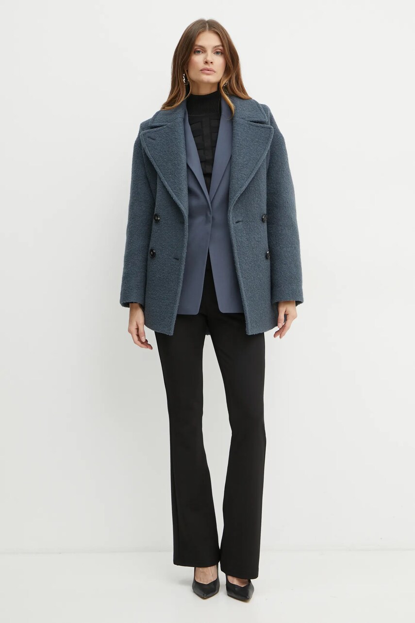 Вовняне пальто Patrizia Pepe колір сірий перехідний oversize 2O0157 A489