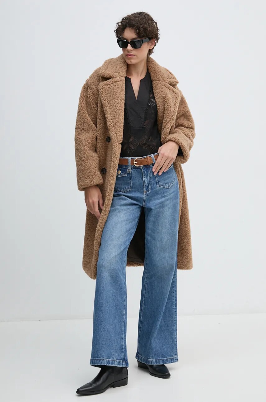 Пальто Joop! жіноче колір бежевий перехідне oversize 30044229