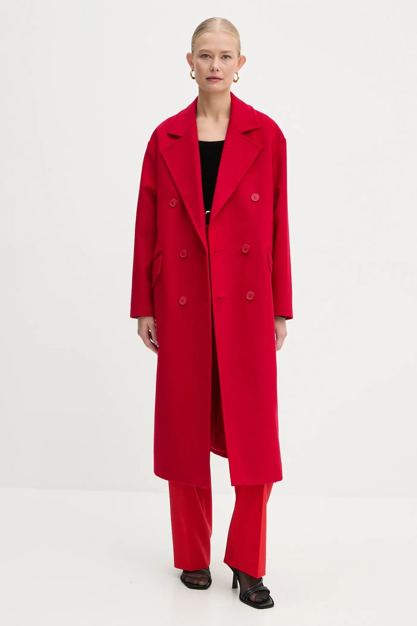 Вовняне пальто Twinset колір червоний перехідне oversize 242TT2203